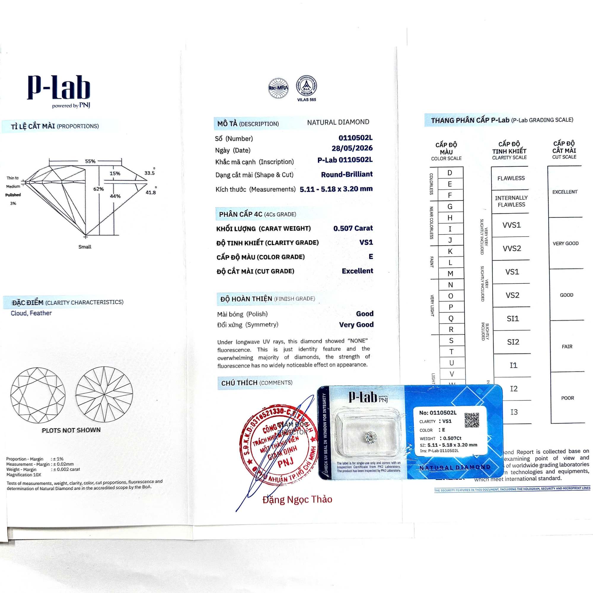 Kim cương viên 5.11 - 5.18 E VS1 P-LAB DDD4018319 - Ảnh 3